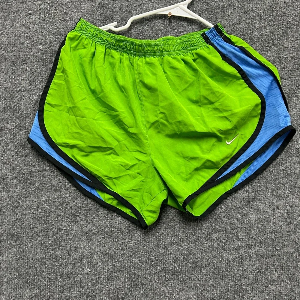 Nike Athletic Shorts Womens Size S Lime Green Dri-Fit Running Mesh Blue Stain
